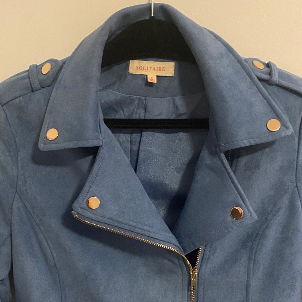 Solitaire Baby Blue Suede like Zip Jacket